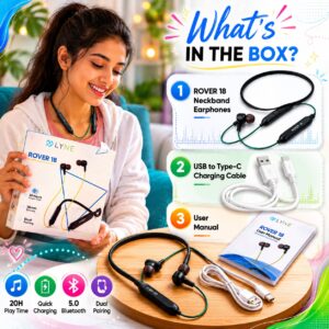 Buy Lyne Rover 18 Wireless Neckband Earphones online. Features 20 hours playtime, deep 10mm bass drivers, dual pairing, & magnetic earbuds. Shop now